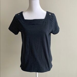 A.P.C. Striped Square-Neck Short Sleeve Top - Navy